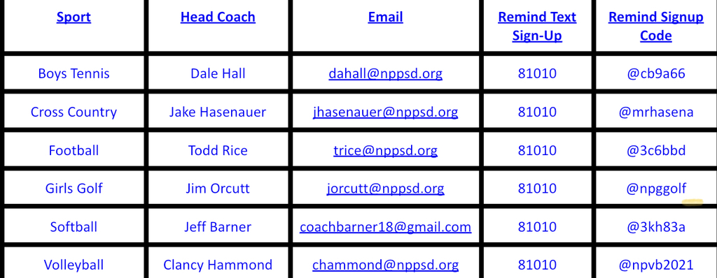 Coach Contact Information