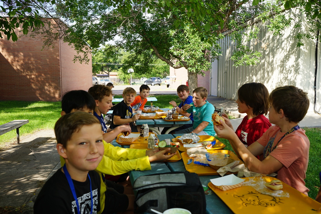 Students eating outside
