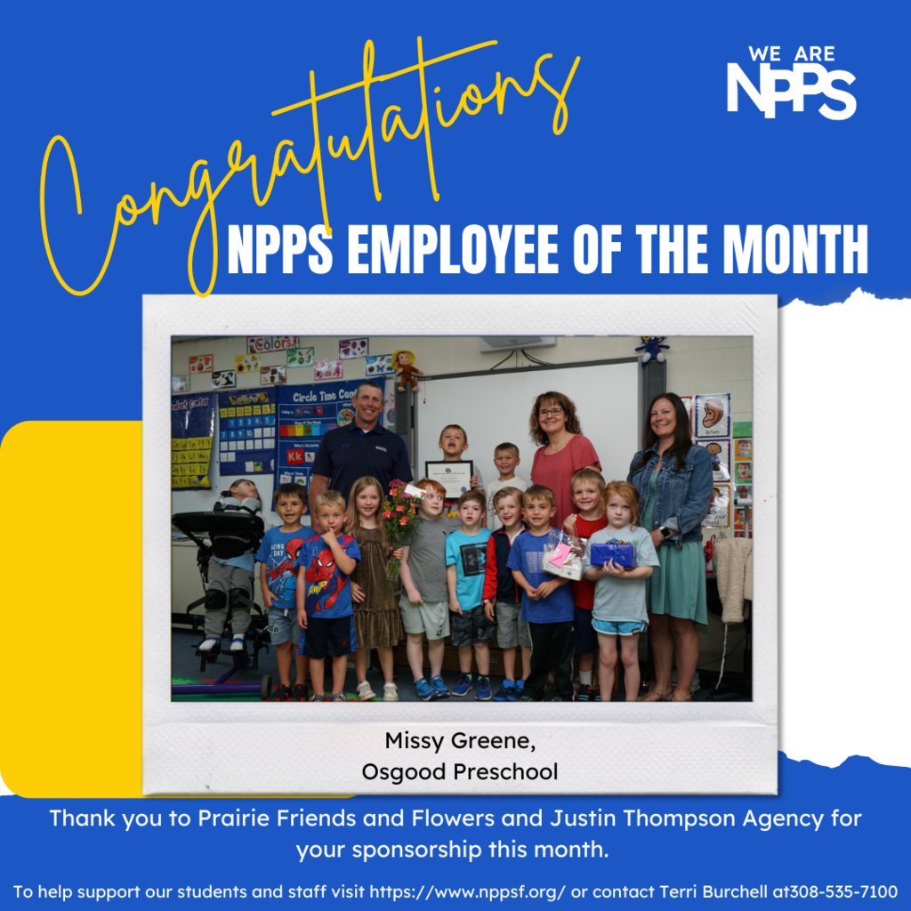 Help us congratulate our May Employee of the Month, Mrs. Greene from Osgood Elementary. #WeRNPPS Come Grow With Us!