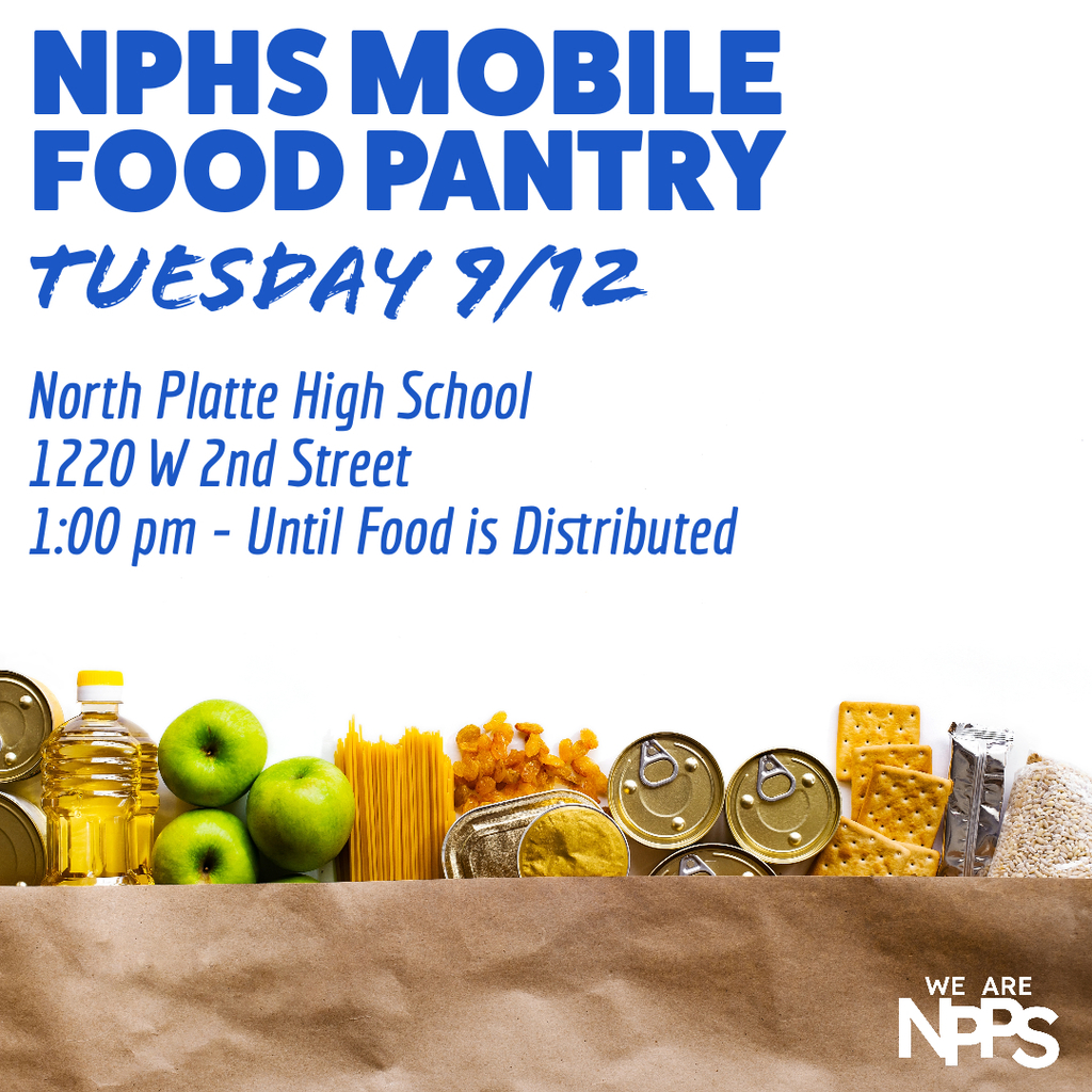 NPHS Mobile Food Pantry Tuesday 9/12 NPHS 1220 W 2nd Street 1 pm until food is distributed graphic